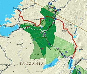 CALVING AREAS KEY: The northern tier road would help take pressure off of Serengeti National Park’s main road, which passes through wildebeest calving areas in the centre of the park. Map: African Wildlife Foundation