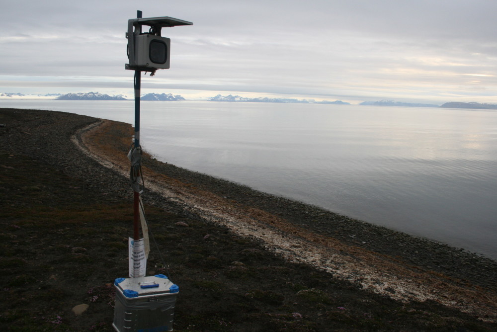 A time-lapse camera set up on an eroding cliff in Svalbard helped researchers see the mechanisms that were chewing away at the cliff and causing it to fall into the sea. Photo: Emilie Guegan
