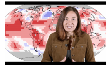 Katharine Hayhoe was one of the stars of a digital series produced by Texas Tech Public Media entitled "Global Weirding." Illustration: Screenshot from PBS Digital and KTTZ.