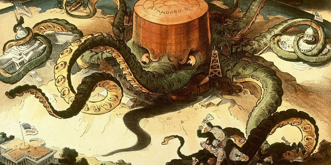 An illustration showing Standard Oil as an enormous hostile squid, stretching across the US