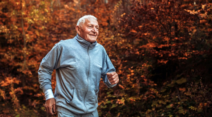 An old man jogging
