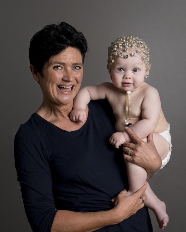 Professor Audrey van der Meer and a baby