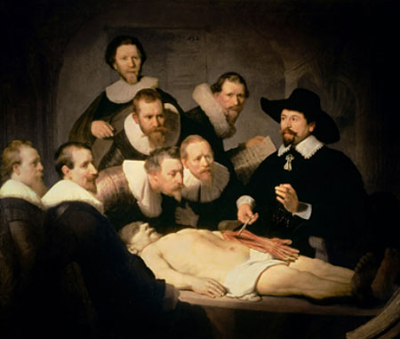 Artwork of Dr. Nicolaes Tulp's anatomy lecture from 1632