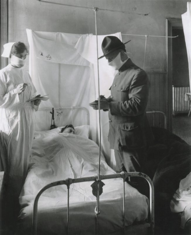 A sick person in a hospital during the spanish flu