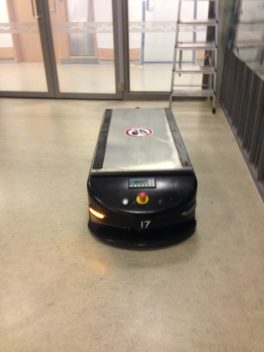 Transport robot in hospital corridor