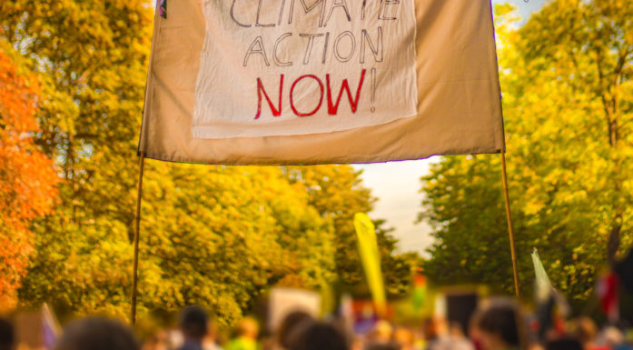 hand drawn banner at march, protesting climate action