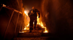 Heatstress. Firefighter in action.