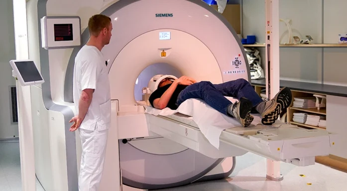 Person in a PET-MRI scanner