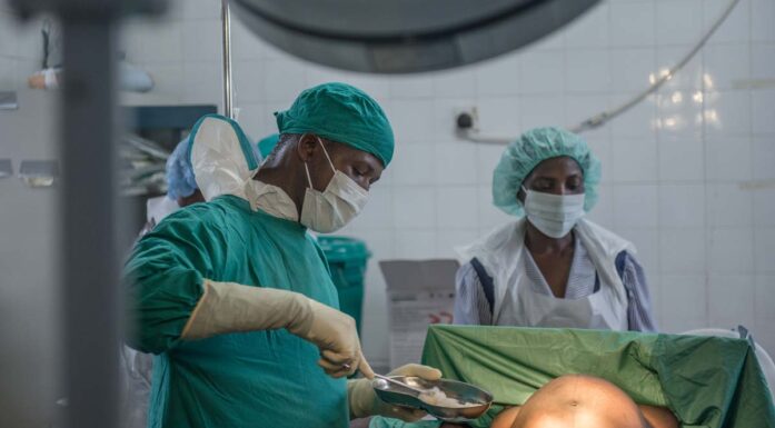Preparing for a cesarean section in Sierra Leone.