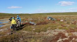 Iskoras Mountain field site with melting permafrost and palsas
