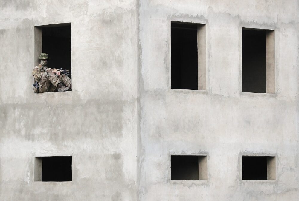 A security guard at NATO headquarters in Kabul. 