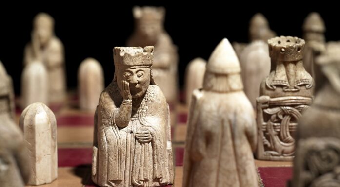 Lewis chessmen with the queen in focus