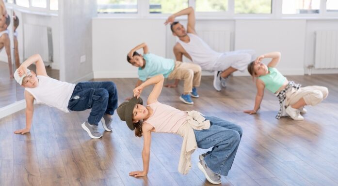Adolescents training in a dance studio