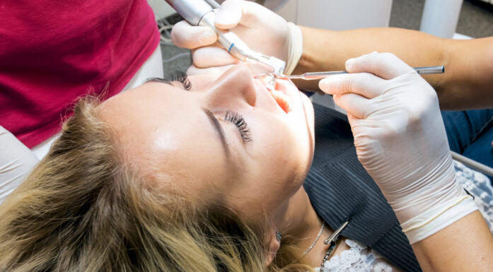 woman getting dental check