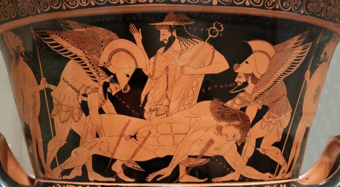 Greek urn with figures from the Illiad. Photo.