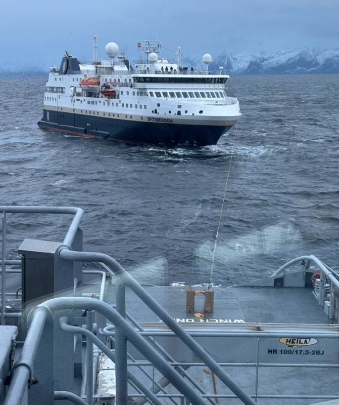 The cruise ship being towed