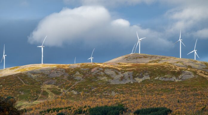 Wind turbines in a wind farm. Photo.