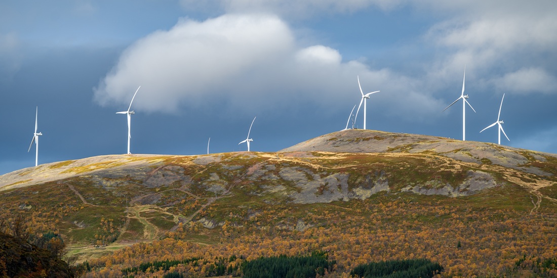 Wind turbines in a wind farm. Photo.