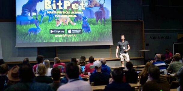 Mathias Grønstad presenting the game to the audience