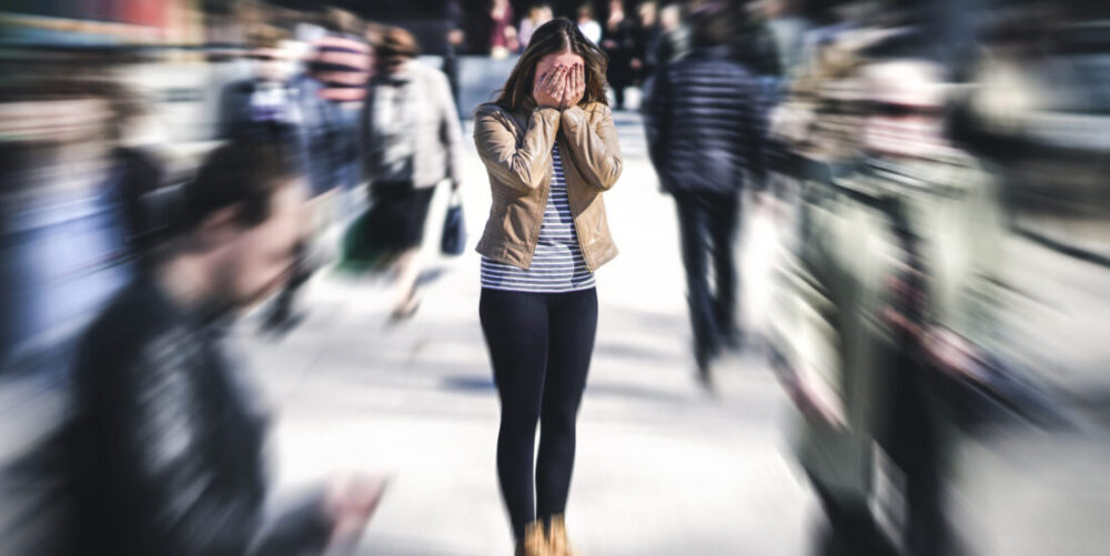 a person stressing out in public 