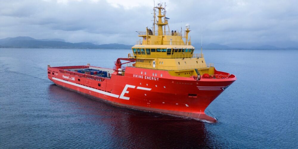 An offshore platform supply vessel, at sea